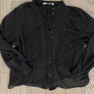 Sheer oversized silk pocket blouse